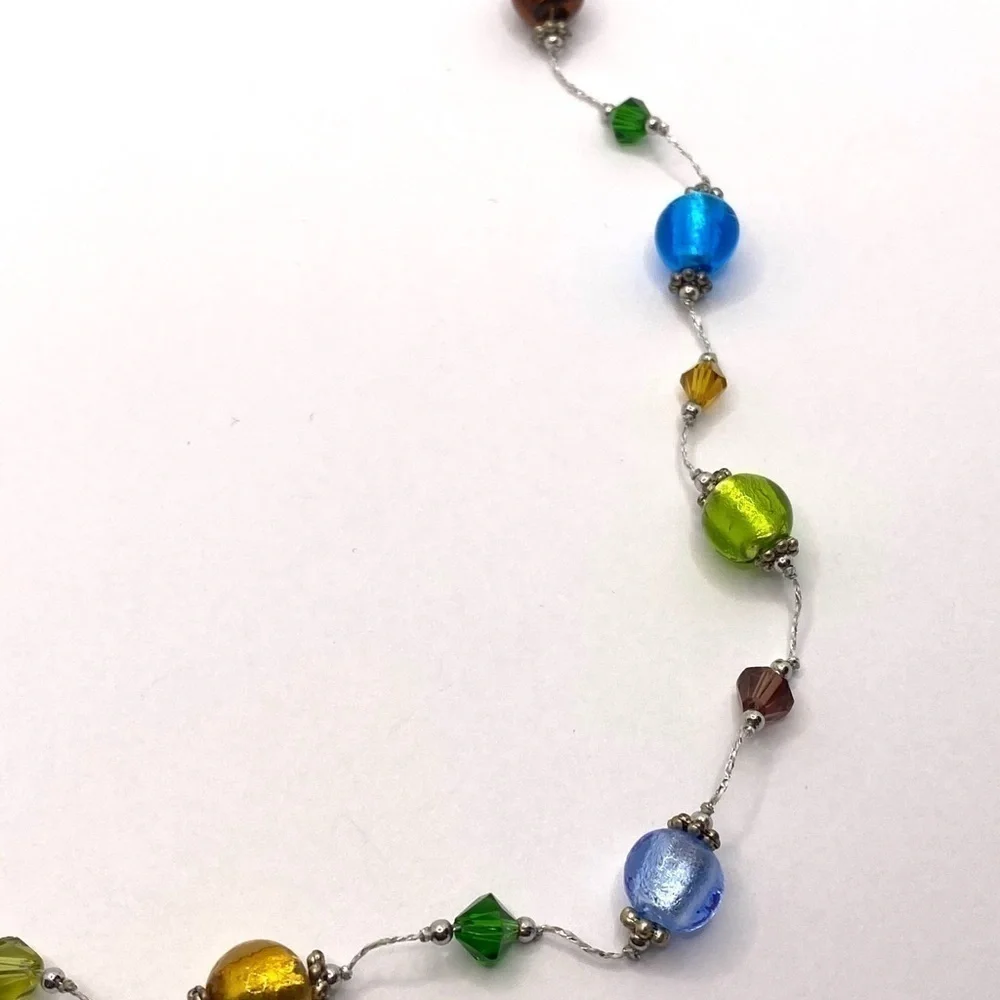 Necklace Glass Beads Silver Tone Chain 18.5” +3”
